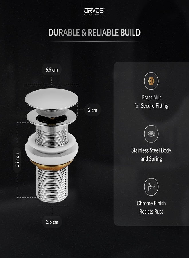 Orvos Pop-Up Style Waste Coupling, Pure Brass, Chrome Color, 3 Inches, for Sinks and Wash Basins - Image 3